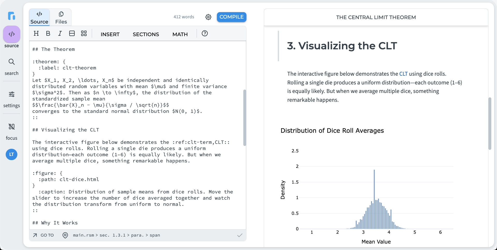 RSM Studio editor with source and preview panels